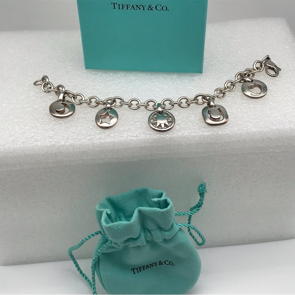 Tiffany & Co. Silver Stencil Charm Sun, Moon, Star, Heart, Horseshoe Bracelet